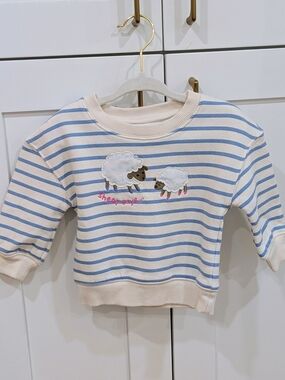 Ms. Rachel Striped Sweatshirt with Sheep Appliqué
